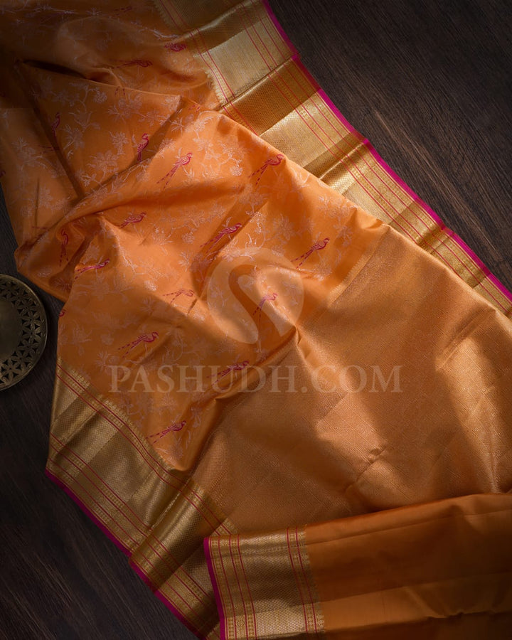 Orange & Pink Kanjivaram Silk Saree-DJ348(D)