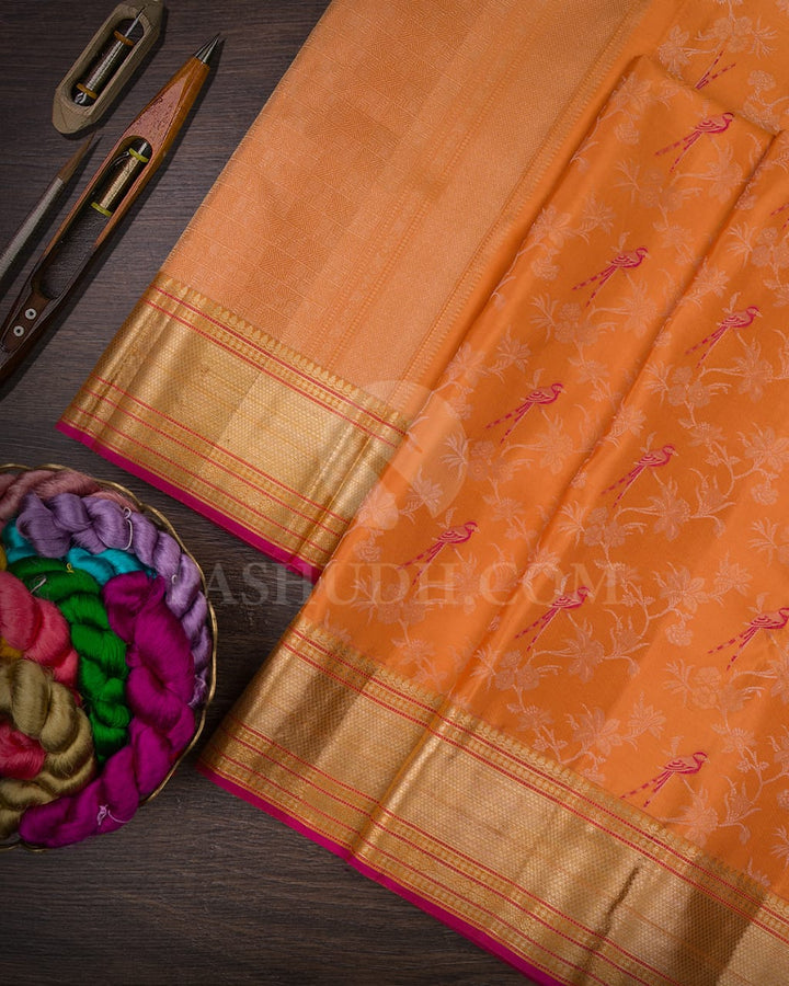 Orange & Pink Kanjivaram Silk Saree-DJ348(D)