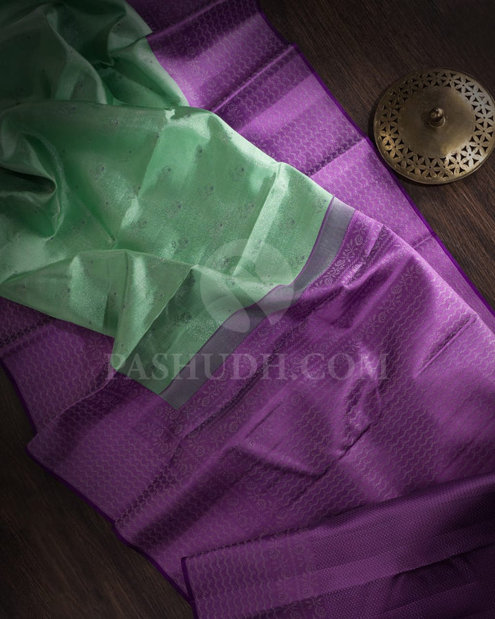 Rexona Green & Lavender Shimmer Kanjivaram Silk Saree-D625(A)