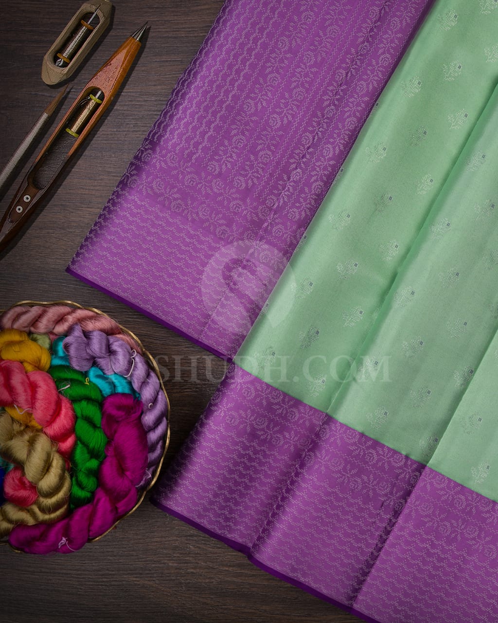 Rexona Green & Lavender Shimmer Kanjivaram Silk Saree-D625(A)