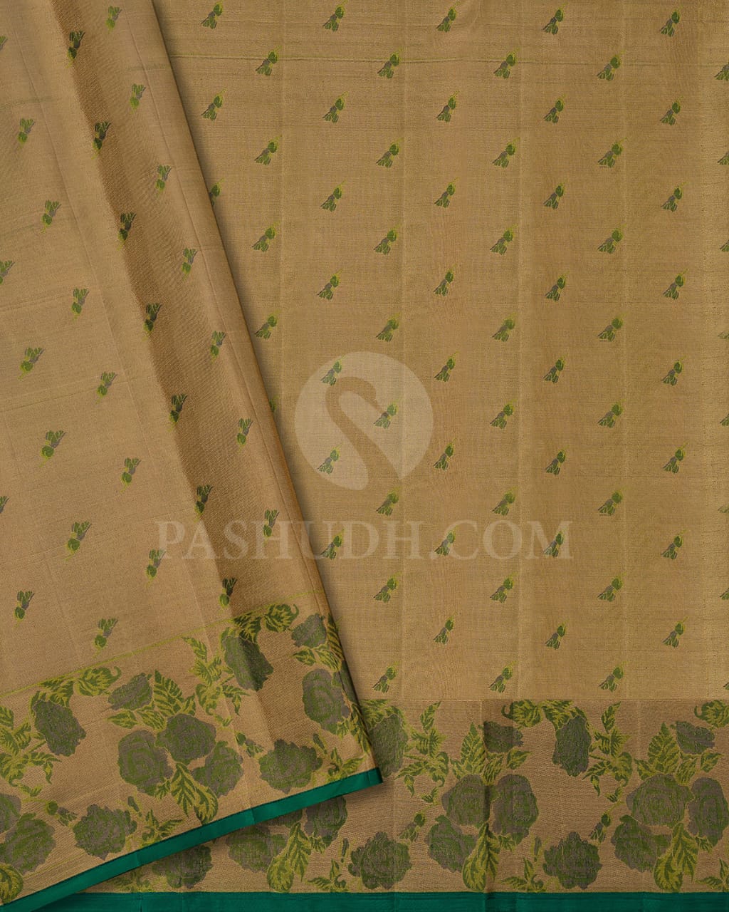Bottle Green & Sapphire Green Kanjivaram Silk Saree-DJ351(F)