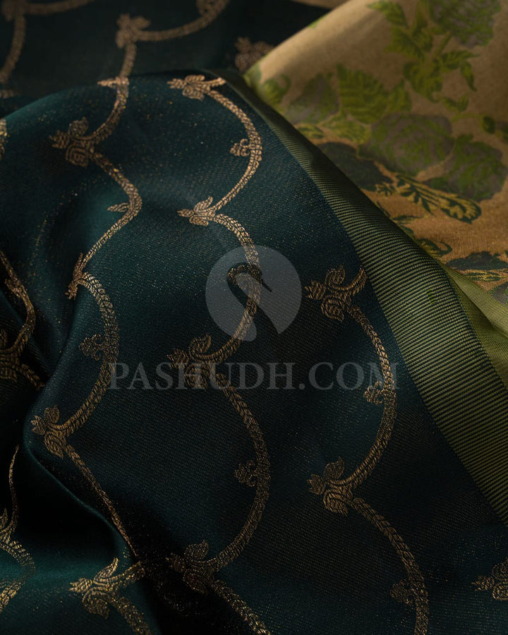 Bottle Green & Sapphire Green Kanjivaram Silk Saree-DJ351(F)
