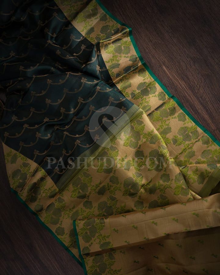 Bottle Green & Sapphire Green Kanjivaram Silk Saree-DJ351(F)