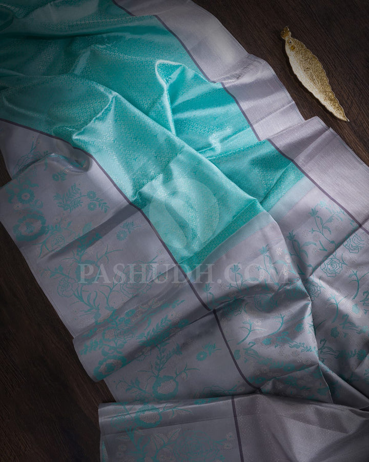 Sky Blue & Grey Kanjivaram Silk Saree-DJ344(F)