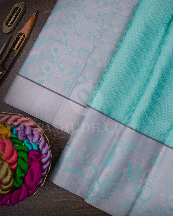 Sky Blue & Grey Kanjivaram Silk Saree-DJ344(F)