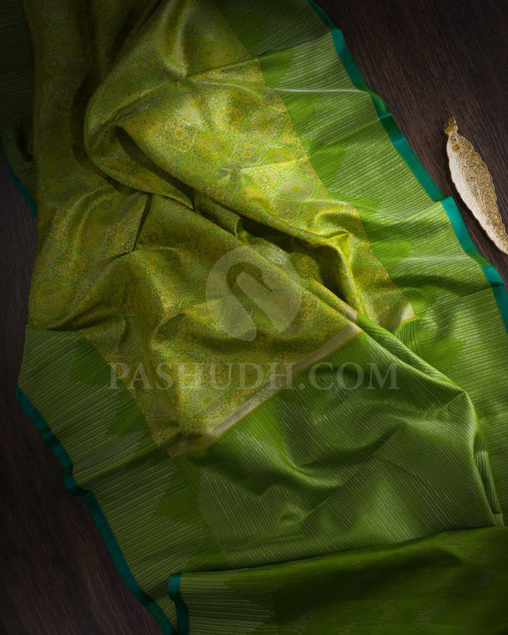 Pear Green & Light Green Kanjivaram Silk Saree-D601(E)