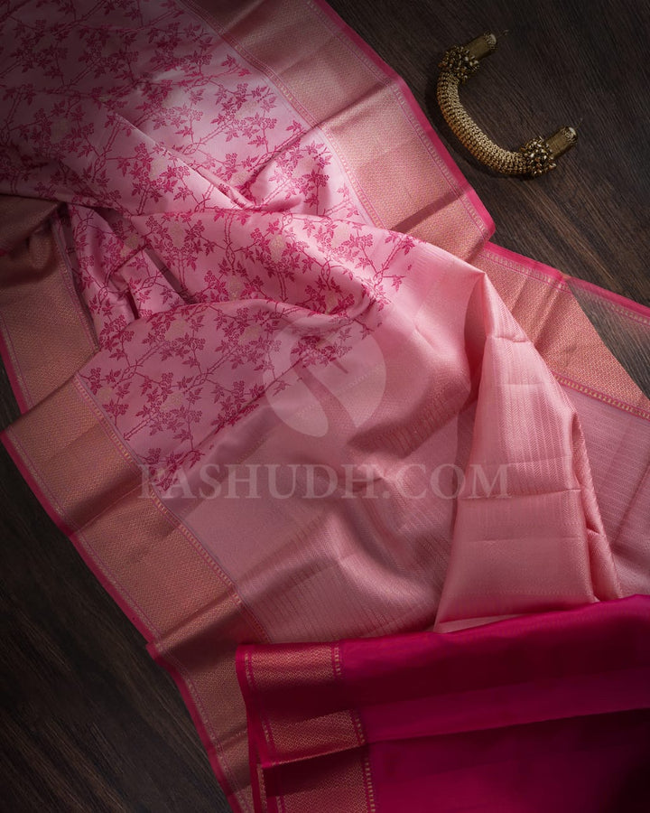 Baby Pink & Rani Pink Kanjivaram Silk Saree-DJ347(C)