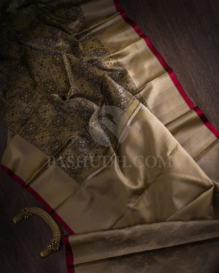 Black & Beige Kanjivaram Silk Saree-D601(D)