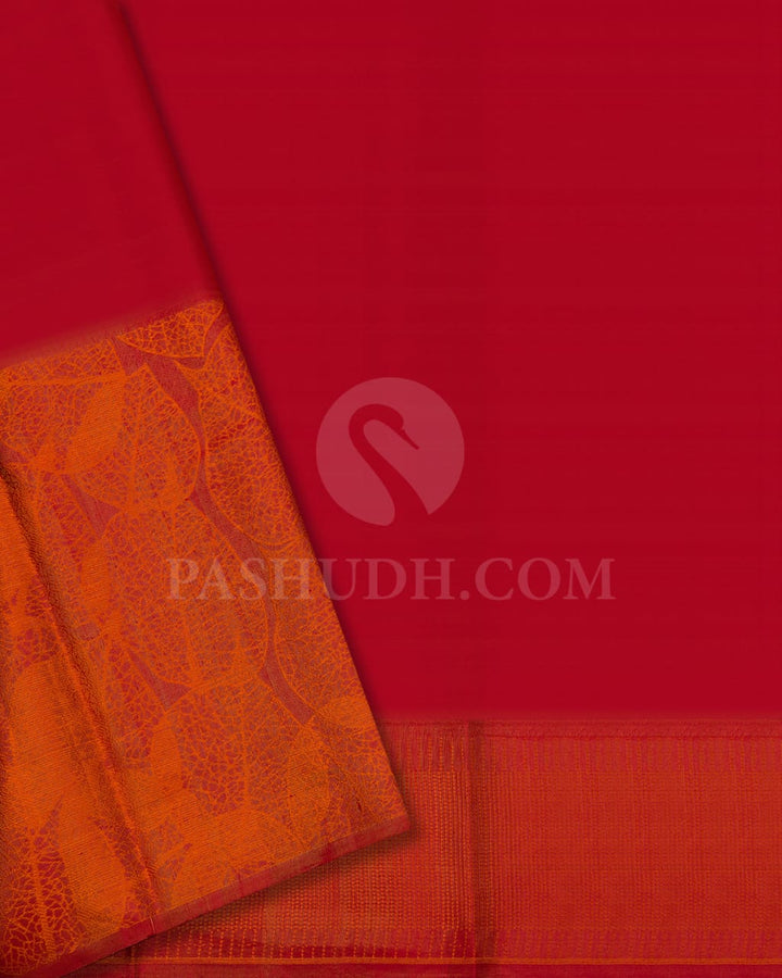 Dark Green & Sunset Orange Kanjivaram Silk Saree-D615(B)