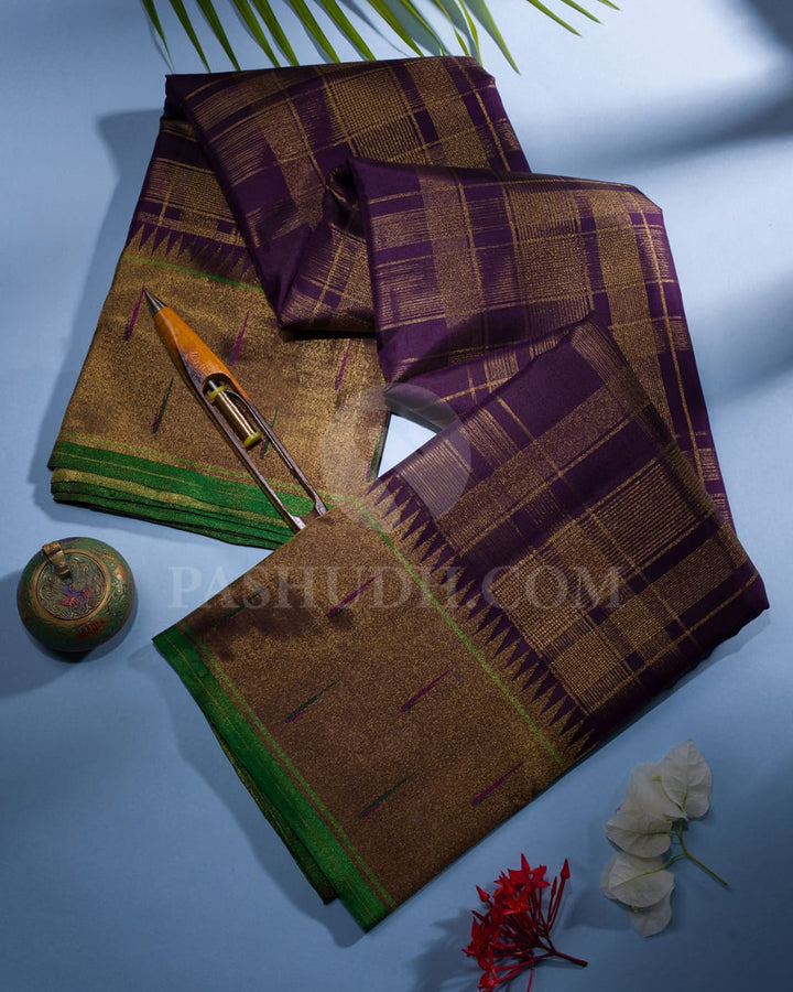 Purple Pure Zari Kanjivaram Silk Saree With Shimmer Paithani Border - P178(A)