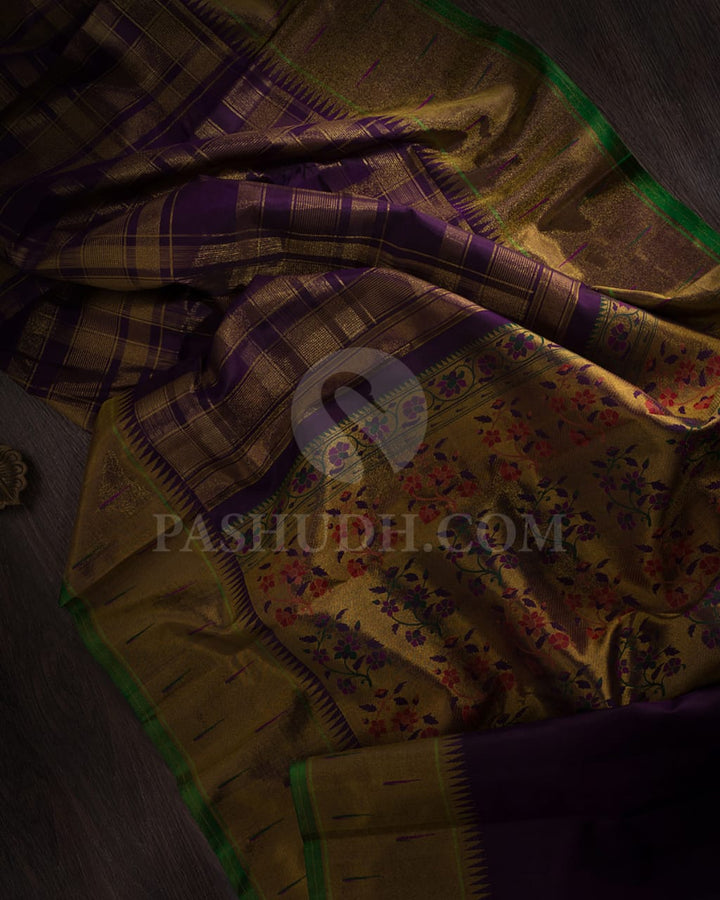 Purple Pure Zari Kanjivaram Silk Saree With Shimmer Paithani Border - P178(A)