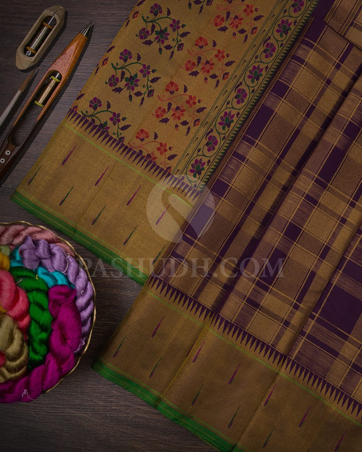 Purple Pure Zari Kanjivaram Silk Saree With Shimmer Paithani Border - P178(A)