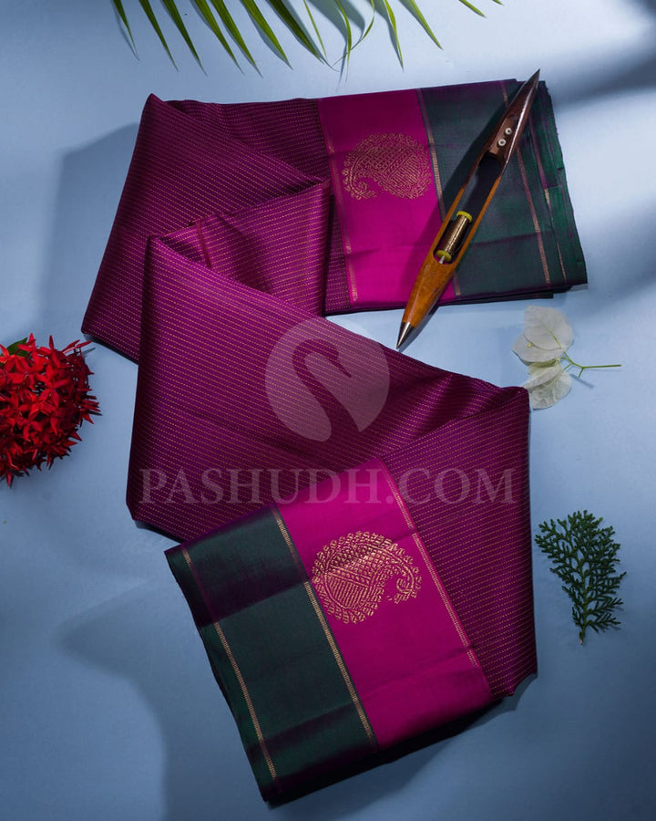 Magenta, Rani Pink & Dark Green Kanjivaram Silk Saree-I5