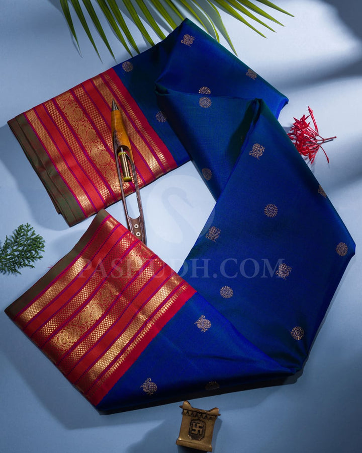 Cobalt Blue & Burnt Orange Kanjivaram Silk Saree-A9
