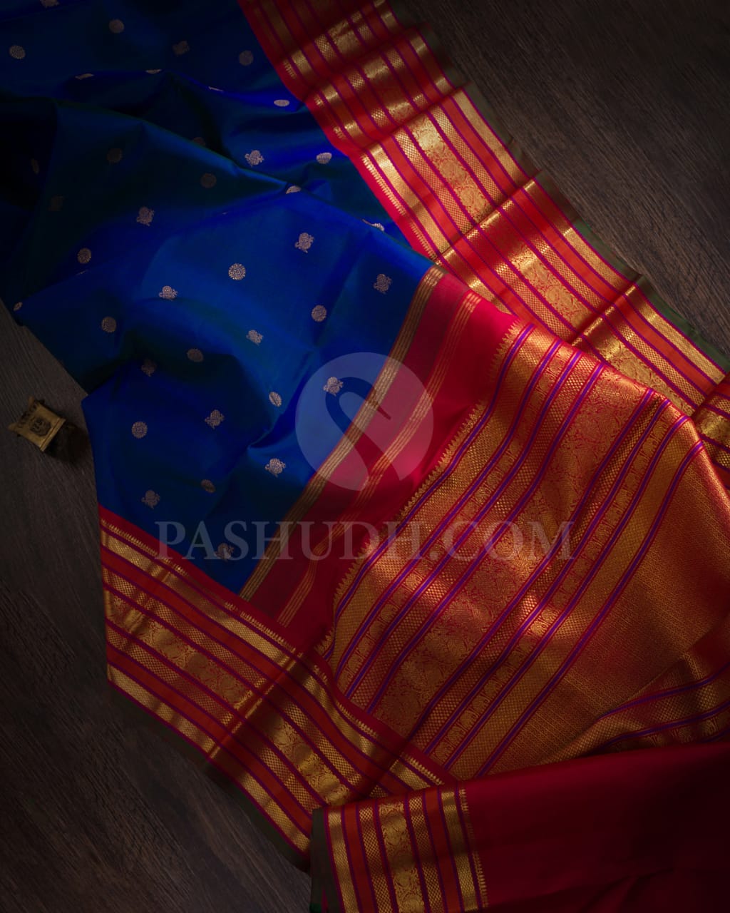 Cobalt Blue & Burnt Orange Kanjivaram Silk Saree-A9