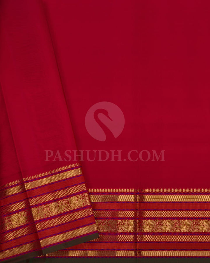 Cobalt Blue & Burnt Orange Kanjivaram Silk Saree-A9
