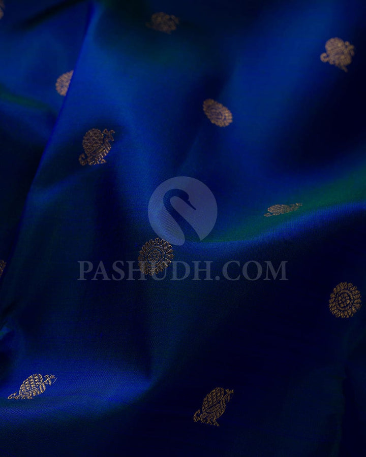 Cobalt Blue & Burnt Orange Kanjivaram Silk Saree-A9