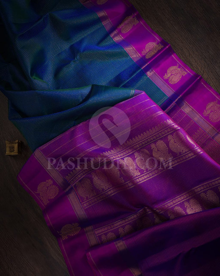 Cobalt blue & Violet Kanjivaram Silk Saree-I9