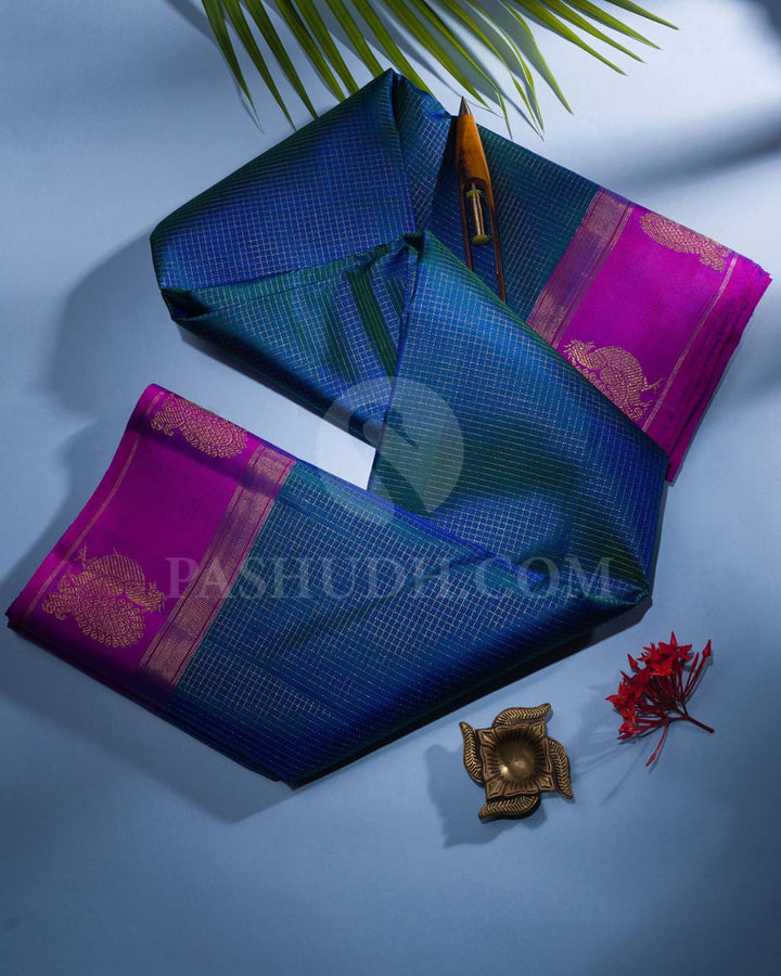 Cobalt blue & Violet Kanjivaram Silk Saree-I9