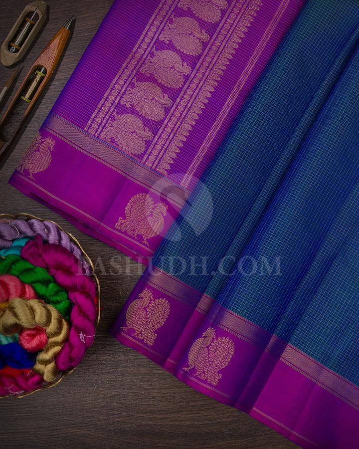 Cobalt blue & Violet Kanjivaram Silk Saree-I9