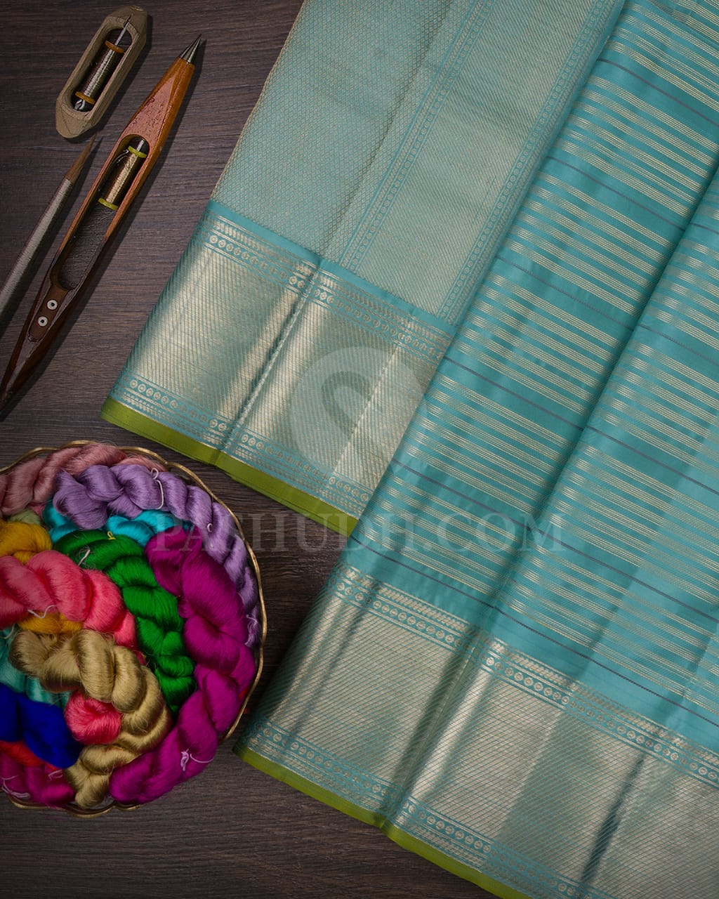 Tiffany Blue Kanjivaram Silk Saree-DJ345(C)