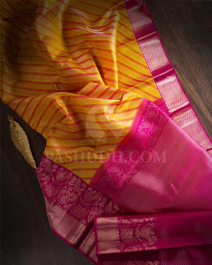 Yellow & Rani Pink Kanjivaram Silk Saree-DT291(C)