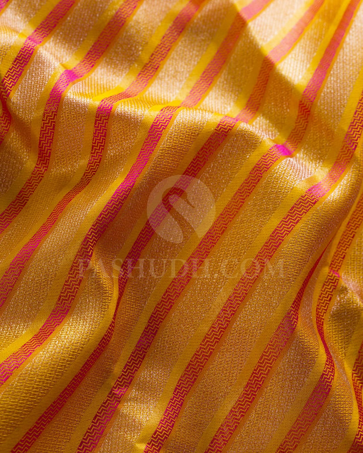 Yellow & Rani Pink Kanjivaram Silk Saree-DT291(C)