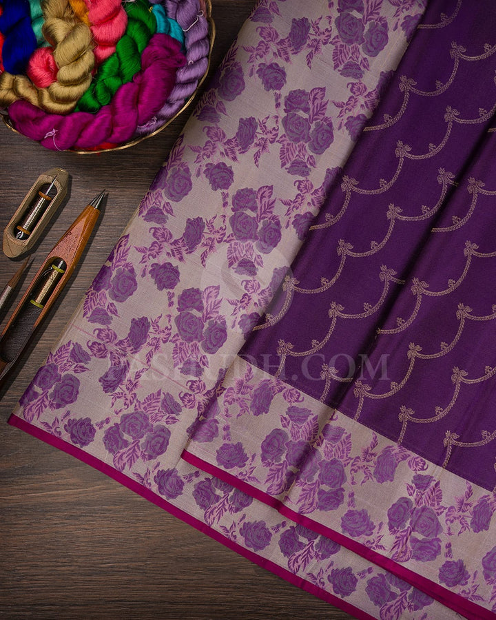 Violet & Pink Kanjivaram Silk Saree-DJ351(G)