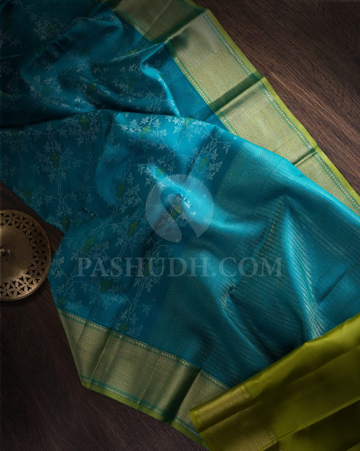 Anandha Blue & Pear Green  Kanjivaram Silk Saree-DJ347(D)