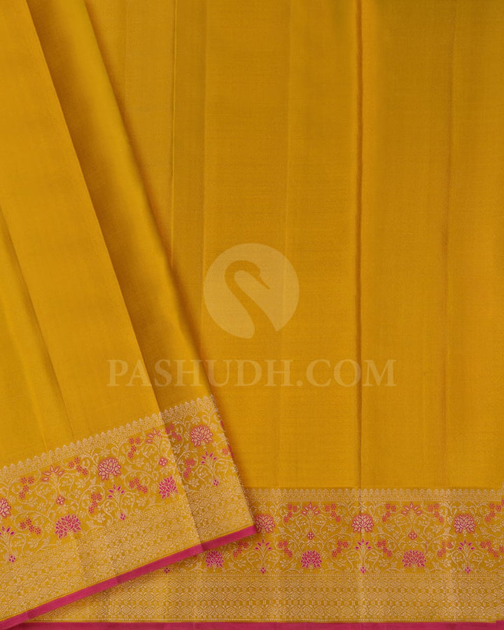 Ivory & Mustard Yellow Kanjivaram Silk Saree-DJ358(B)