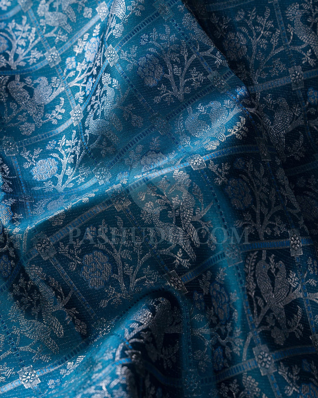 Cobalt Blue With Powder Blue Kanjivaram Silk Saree-DT278(C)