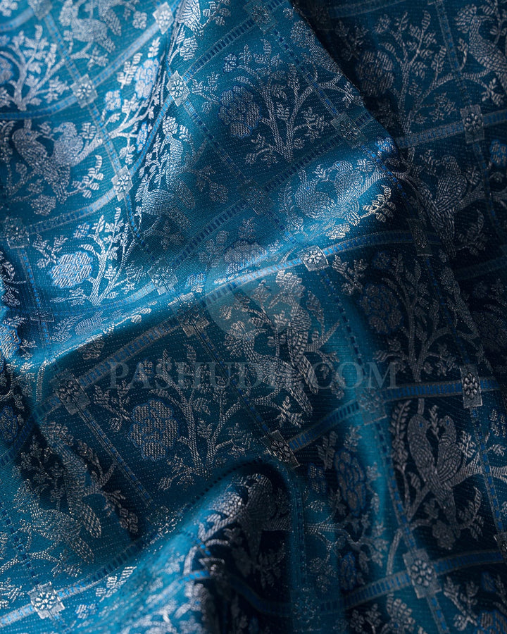 Cobalt Blue With Powder Blue Kanjivaram Silk Saree-DT278(C)
