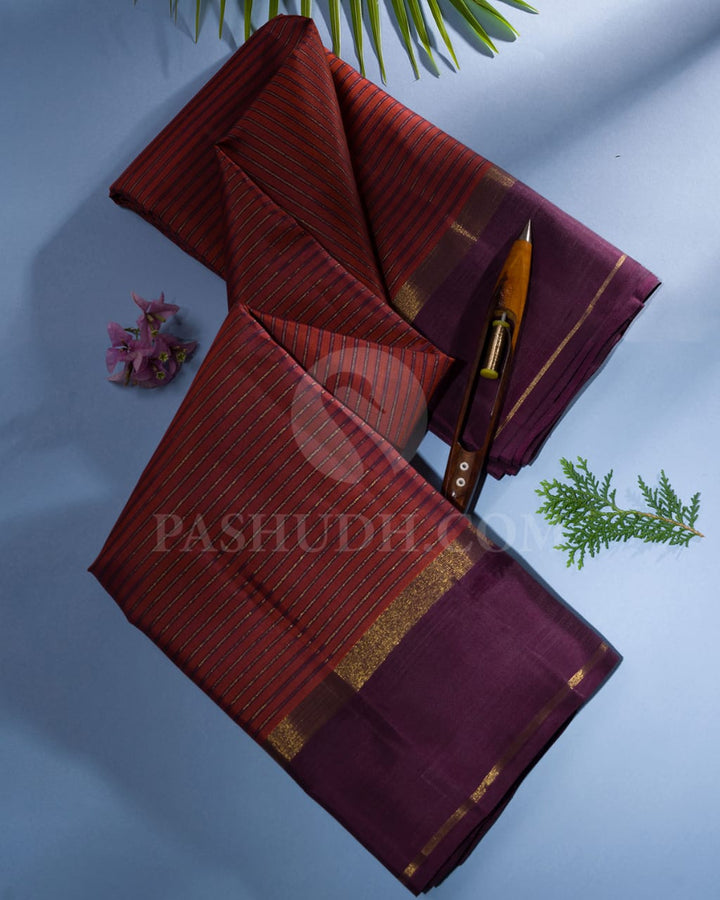 Orange Shot  Brown With Purple Pure Kanjivaram Silk Saree-SP37