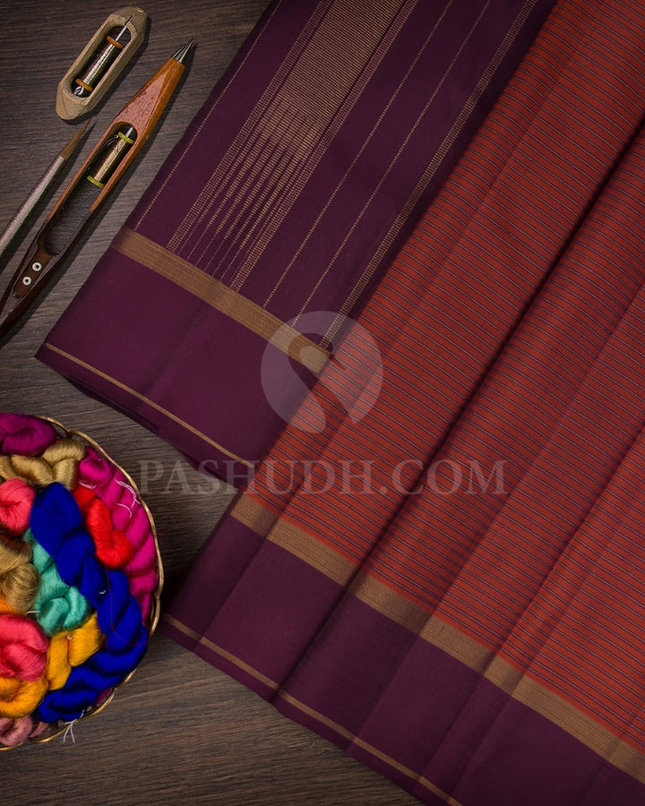 Orange Shot  Brown With Purple Pure Kanjivaram Silk Saree-SP37