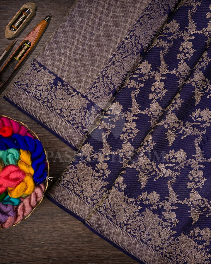 Dark Blue & Watermelon Pink Kanjivaram Silk Saree-D594(D)