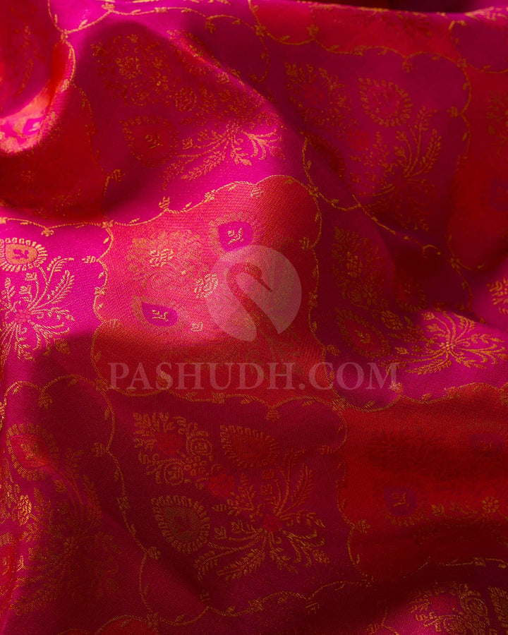 Orange, Rani Pink & Magenta Kanjivaram Silk Saree-D627(A)