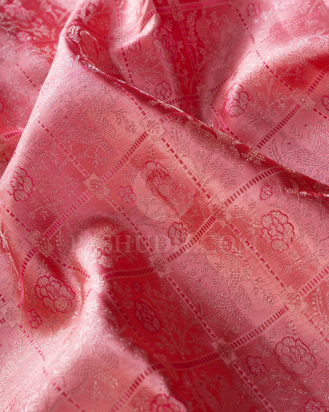 Baby Pink & Mild Chocolate Brown Kanjivaram Silk Saree-DT278(B)