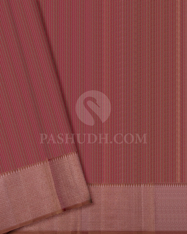 Baby Pink & Mild Chocolate Brown Kanjivaram Silk Saree-DT278(B)