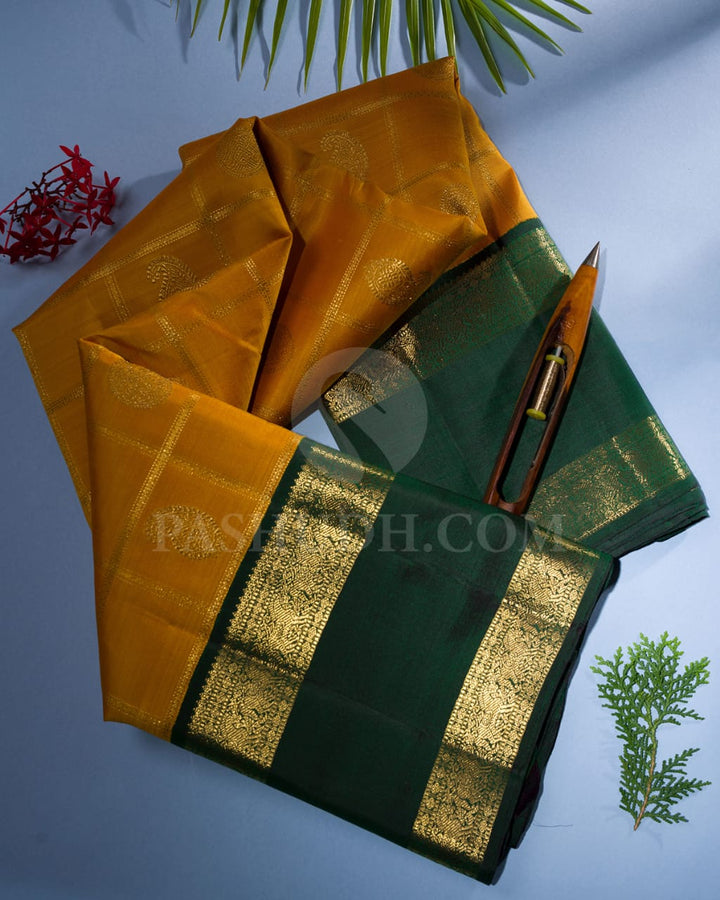 Yellow With Bottle Green Pure Kanjivaram Silk Saree-SP10