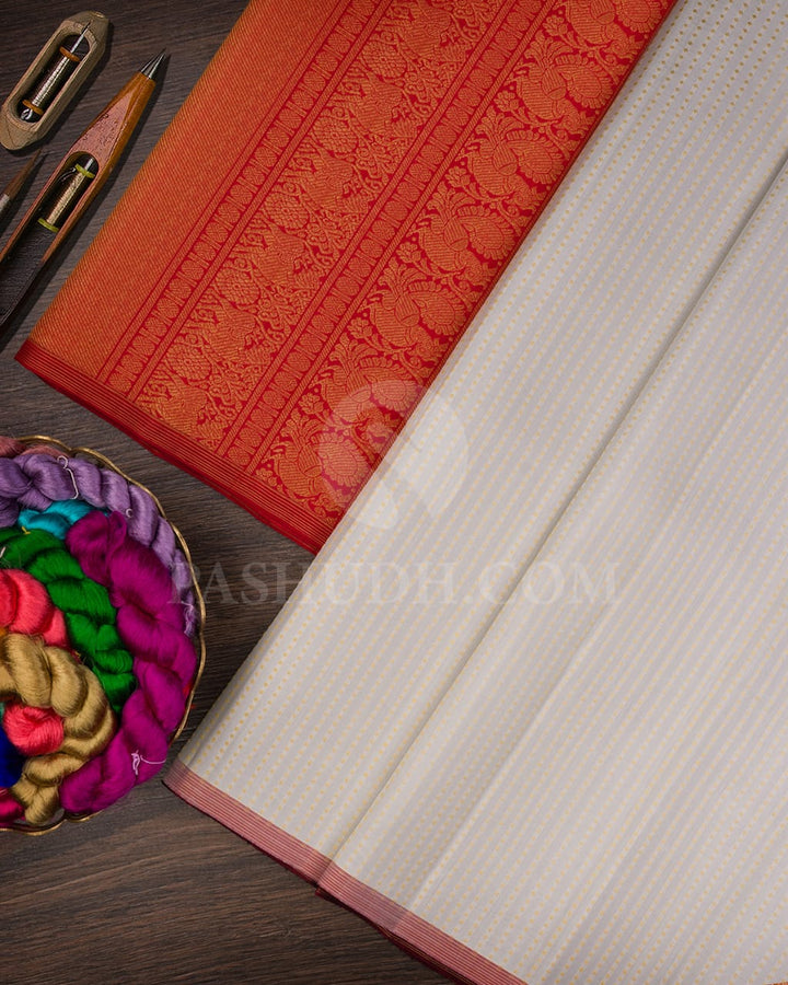 Cream & Black With Red Pure Kanjivaram Silk Saree-SP5