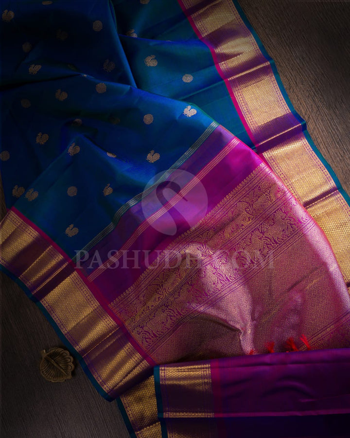 Dual Shaded Dark Blue & Magenta Pure Kanjivaram Silk Saree-SP28