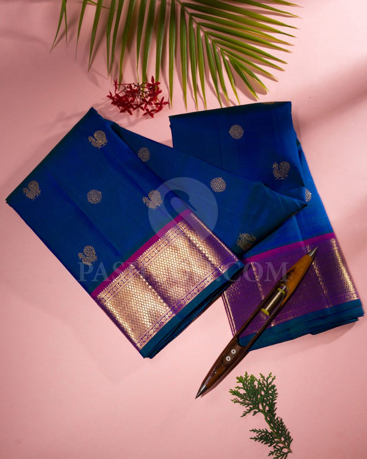 Dual Shaded Dark Blue & Magenta Pure Kanjivaram Silk Saree-SP28