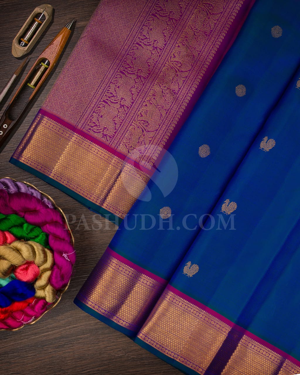 Dual Shaded Dark Blue & Magenta Pure Kanjivaram Silk Saree-SP28