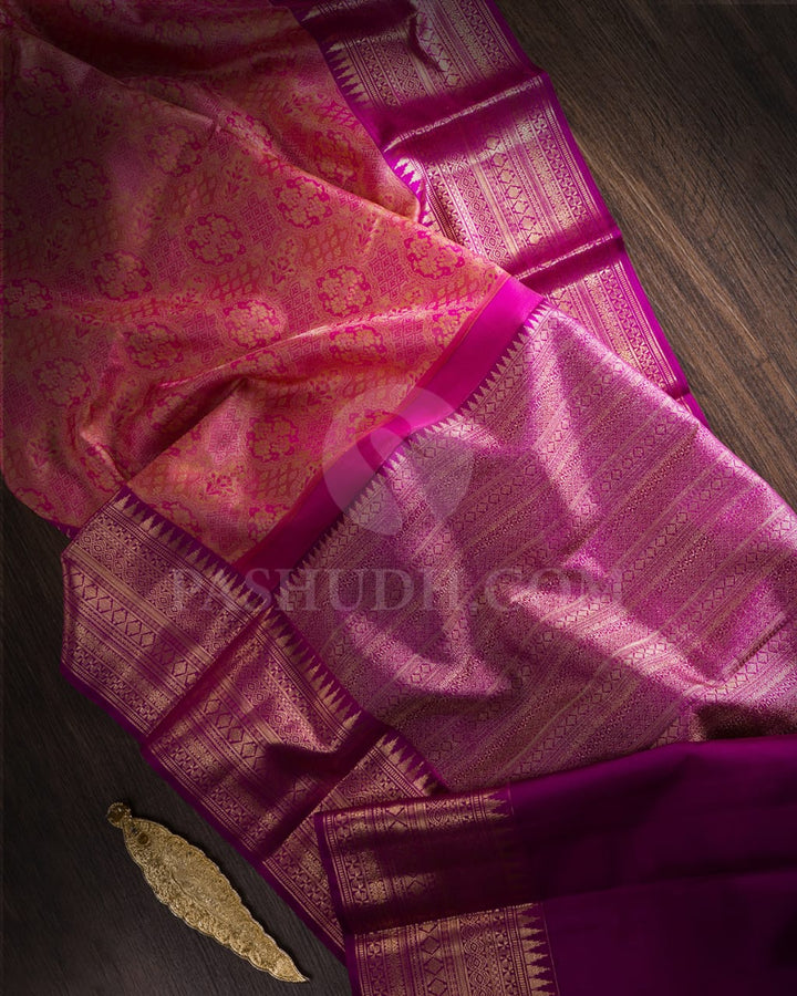 Baby Pink & Magenta Kanjivaram Silk Saree- D628(A)