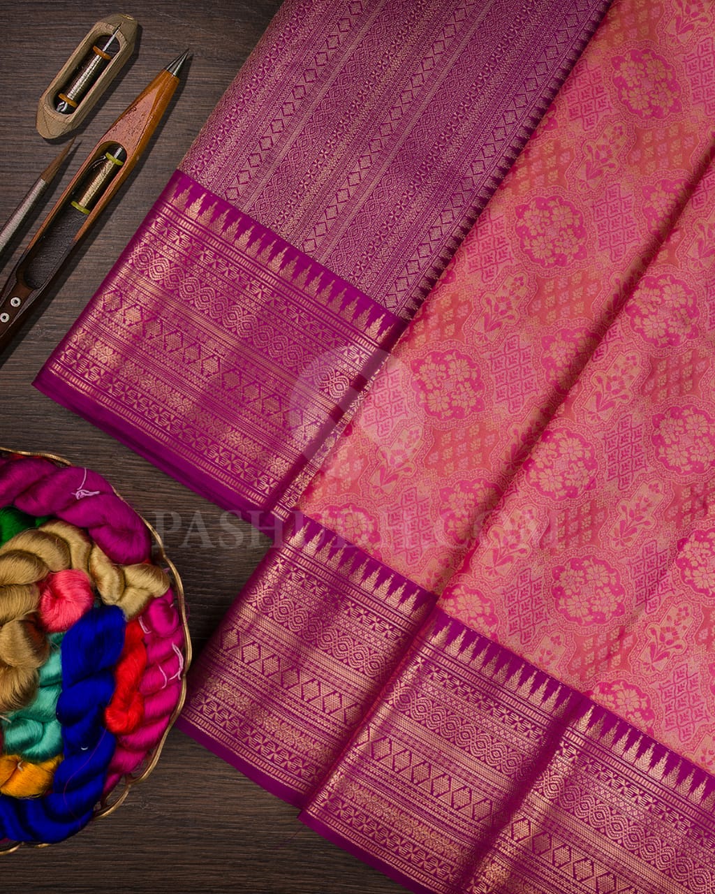 Baby Pink & Magenta Kanjivaram Silk Saree- D628(A)