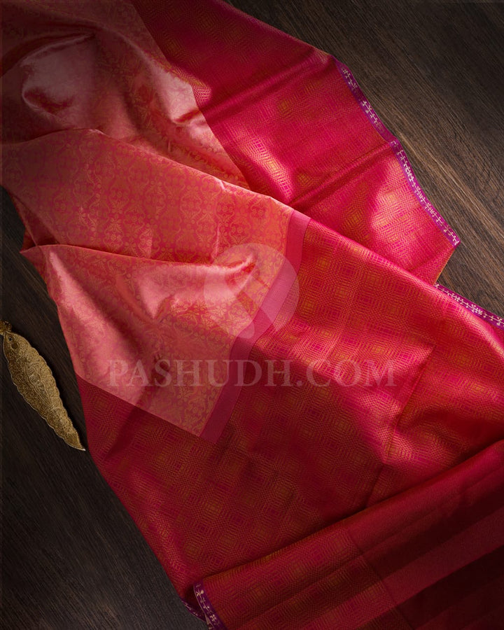 Baby Pink With Maroon Kanjivaram Silk Saree-DT313(B)