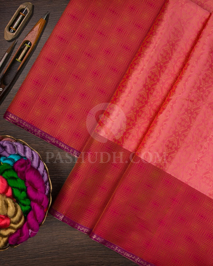 Baby Pink With Maroon Kanjivaram Silk Saree-DT313(B)