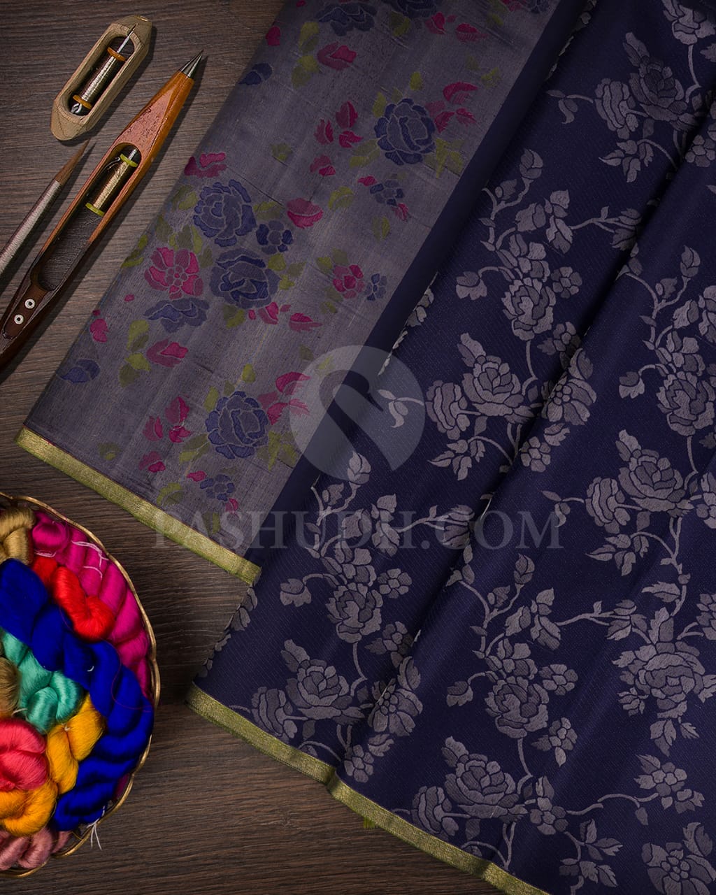 Navy Blue Traditional Borderless Kanjivaram Silk Saree-DJ356(B)