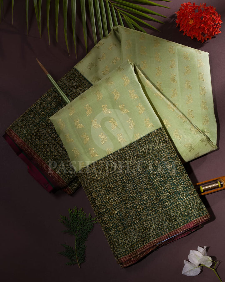 Pista Green & Bottle Green Pure Zari  Kanjivaram Silk Saree-SP32