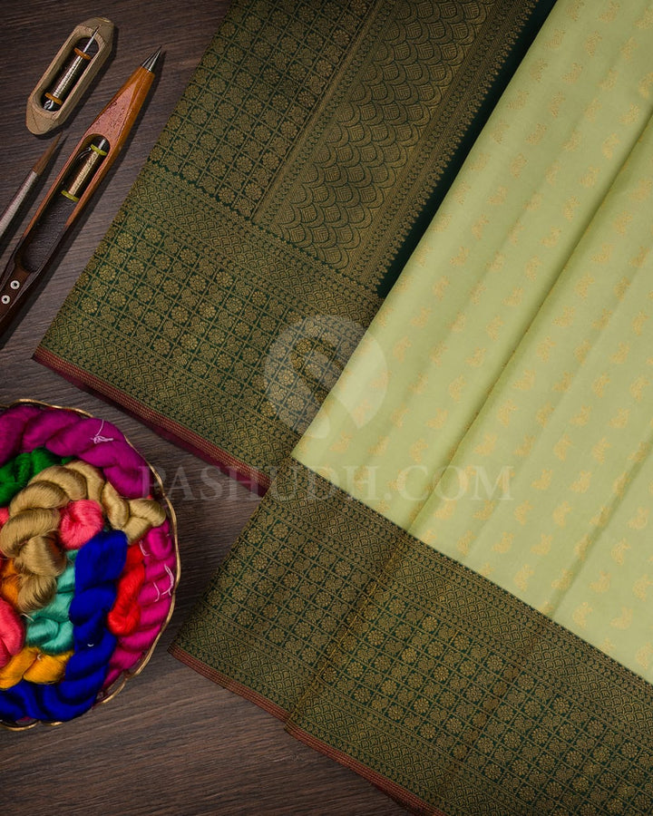 Pista Green & Bottle Green Pure Zari  Kanjivaram Silk Saree-SP32